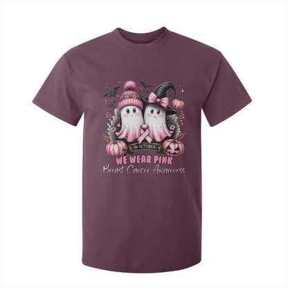 Breast Cancer Support Witch T Shirt For Kid In October We Wear Pink Ghost Witch