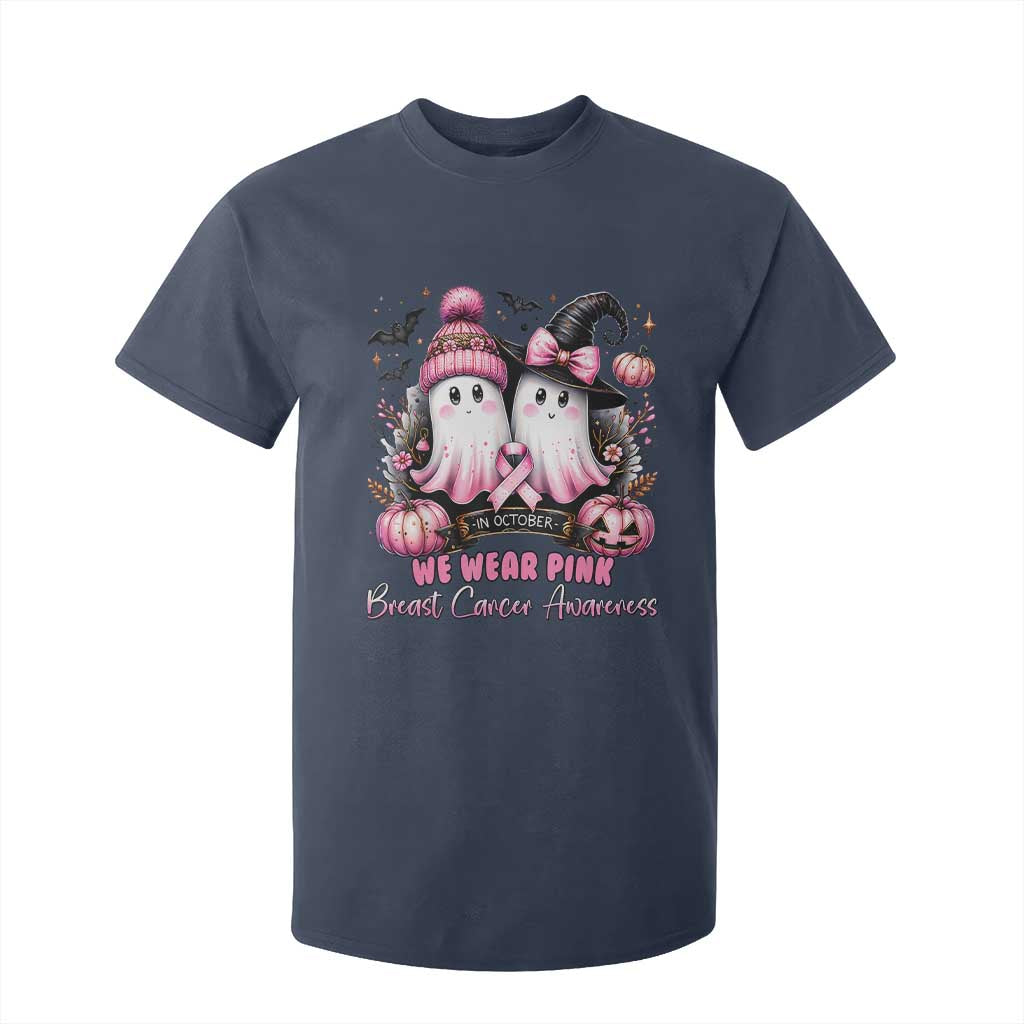 Breast Cancer Support Witch T Shirt For Kid In October We Wear Pink Ghost Witch