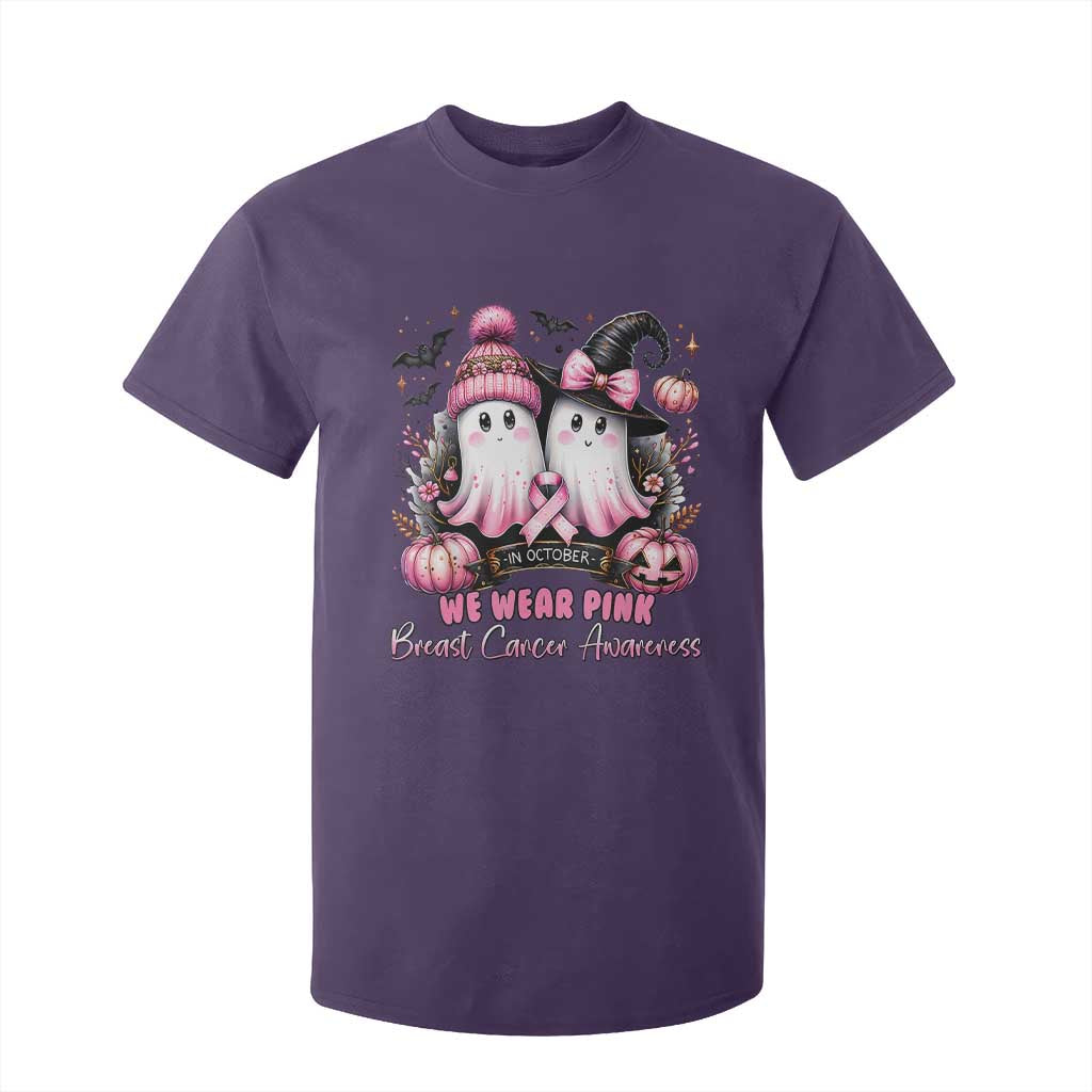 Breast Cancer Support Witch T Shirt For Kid In October We Wear Pink Ghost Witch