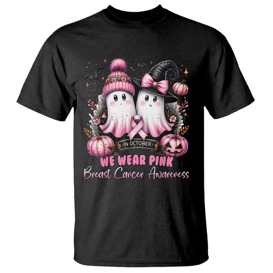 Breast Cancer Support Witch T Shirt In October We Wear Pink Ghost Witch