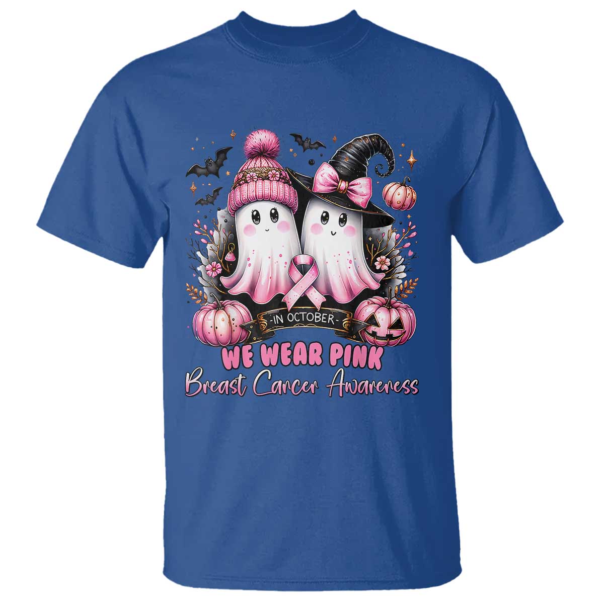 Breast Cancer Support Witch T Shirt In October We Wear Pink Ghost Witch