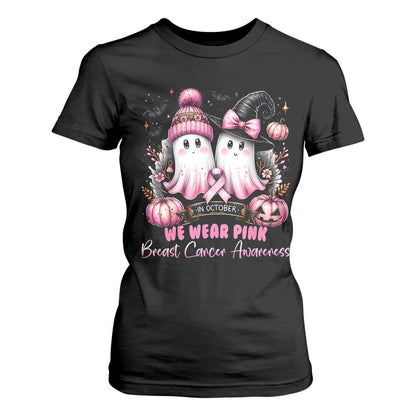 Breast Cancer Support Witch T Shirt For Women In October We Wear Pink Ghost Witch