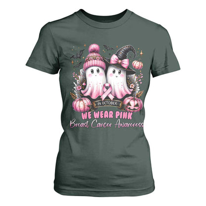 Breast Cancer Support Witch T Shirt For Women In October We Wear Pink Ghost Witch