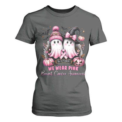 Breast Cancer Support Witch T Shirt For Women In October We Wear Pink Ghost Witch