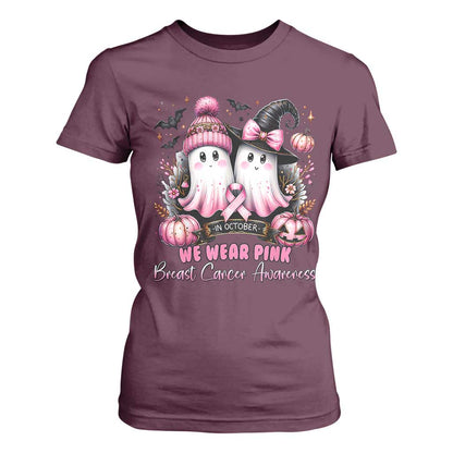 Breast Cancer Support Witch T Shirt For Women In October We Wear Pink Ghost Witch
