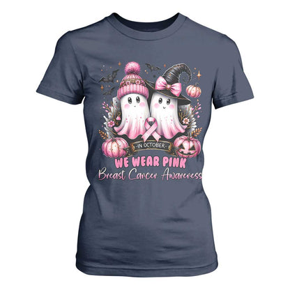 Breast Cancer Support Witch T Shirt For Women In October We Wear Pink Ghost Witch