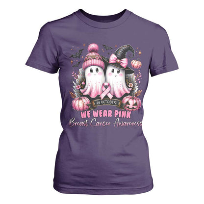 Breast Cancer Support Witch T Shirt For Women In October We Wear Pink Ghost Witch