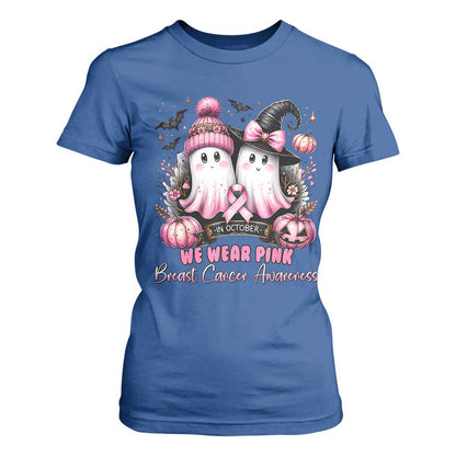 Breast Cancer Support Witch T Shirt For Women In October We Wear Pink Ghost Witch