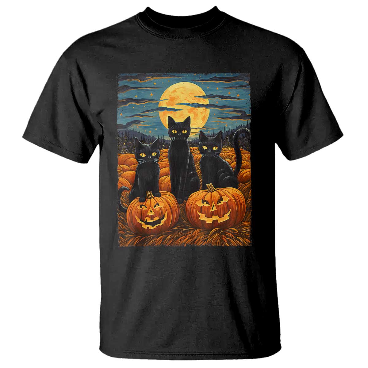 black-cat-halloween-t-shirt-starry-night-van-gogh-inspo