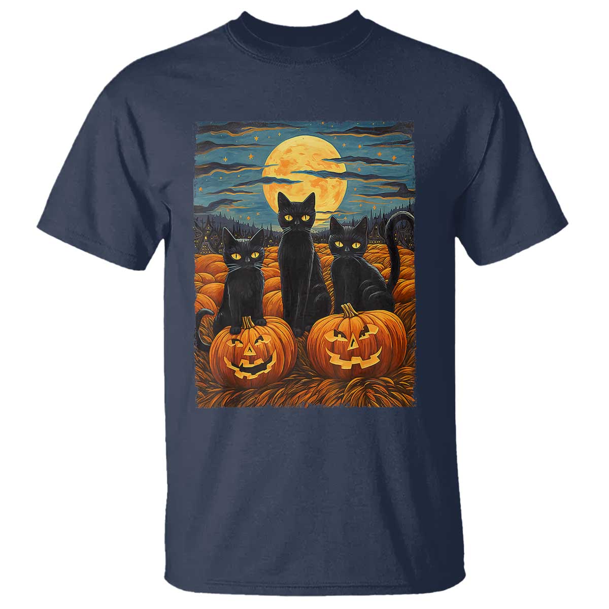black-cat-halloween-t-shirt-starry-night-van-gogh-inspo
