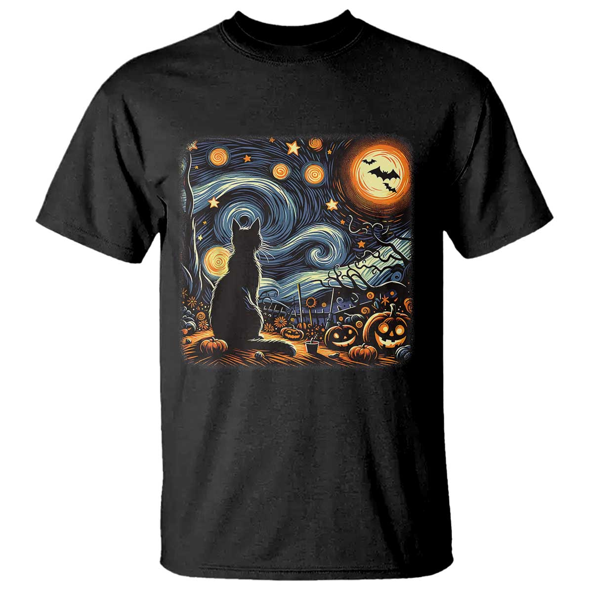 black-cat-halloween-t-shirt-starry-night-lover-van-gogh-inspo