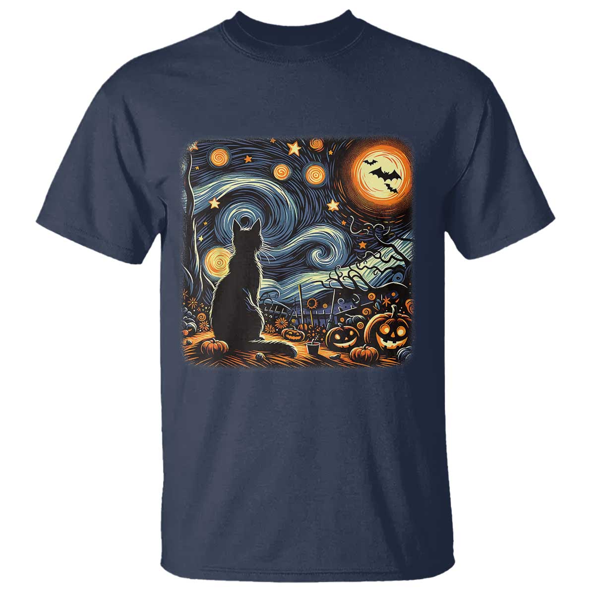 black-cat-halloween-t-shirt-starry-night-lover-van-gogh-inspo