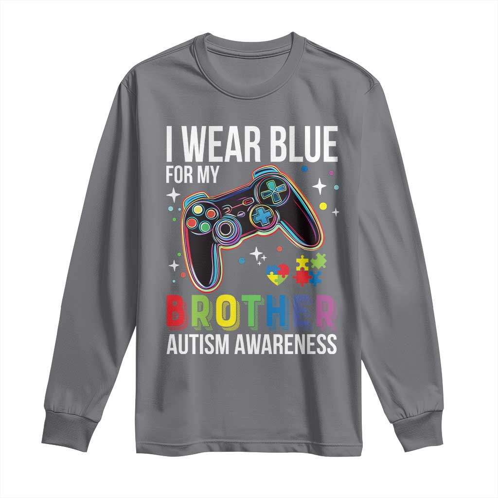 Autism Autistic Gamer Warrior Long Sleeve Shirt I Wear Blue for My Brother Video Game Family Support