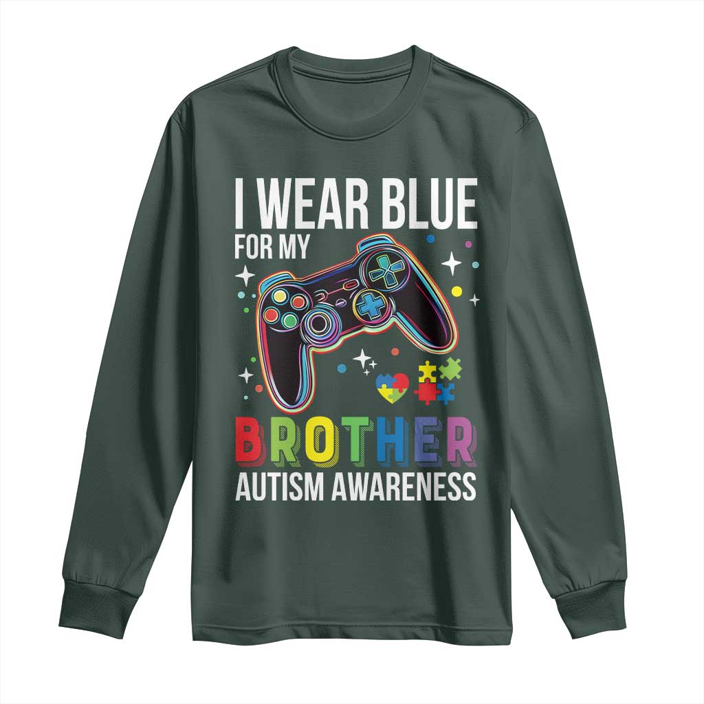 Autism Autistic Gamer Warrior Long Sleeve Shirt I Wear Blue for My Brother Video Game Family Support
