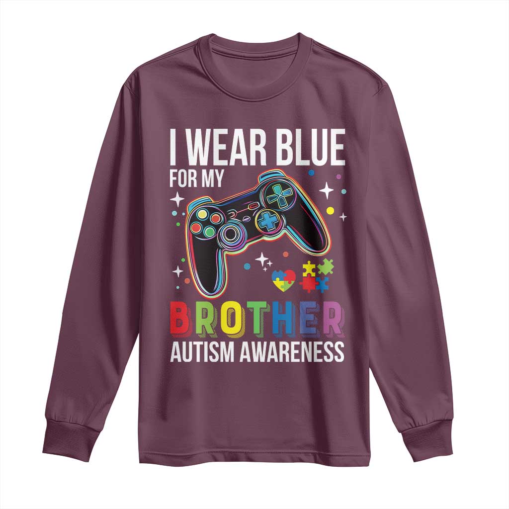 Autism Autistic Gamer Warrior Long Sleeve Shirt I Wear Blue for My Brother Video Game Family Support