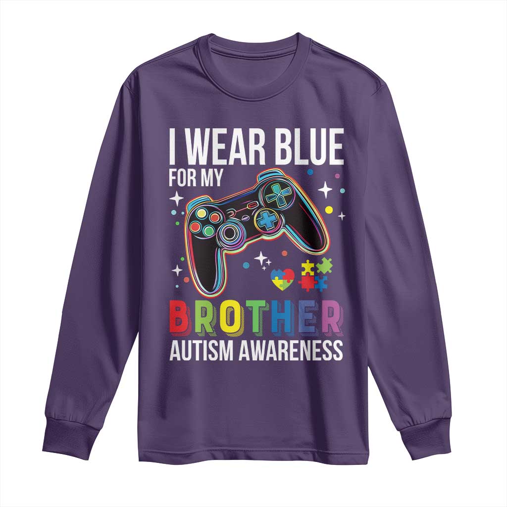 Autism Autistic Gamer Warrior Long Sleeve Shirt I Wear Blue for My Brother Video Game Family Support