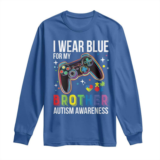 Autism Autistic Gamer Warrior Long Sleeve Shirt I Wear Blue for My Brother Video Game Family Support