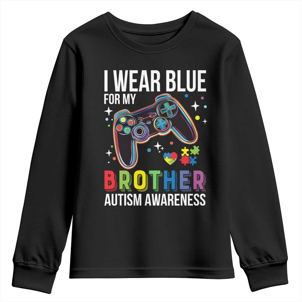 Autism Autistic Gamer Warrior Youth Sweatshirt I Wear Blue for My Brother Video Game Family Support