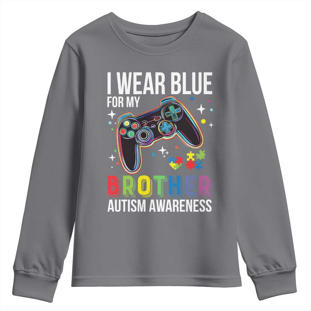 Autism Autistic Gamer Warrior Youth Sweatshirt I Wear Blue for My Brother Video Game Family Support