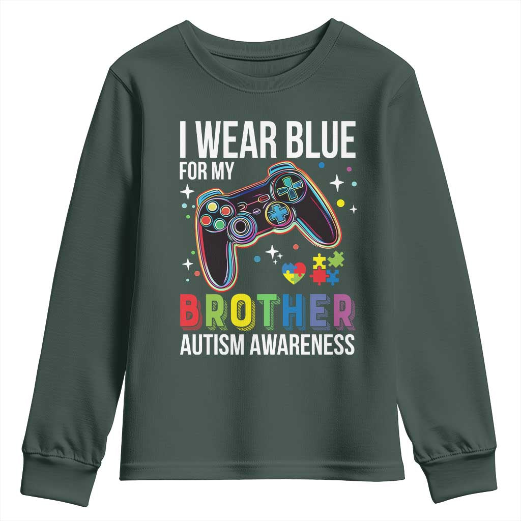 Autism Autistic Gamer Warrior Youth Sweatshirt I Wear Blue for My Brother Video Game Family Support
