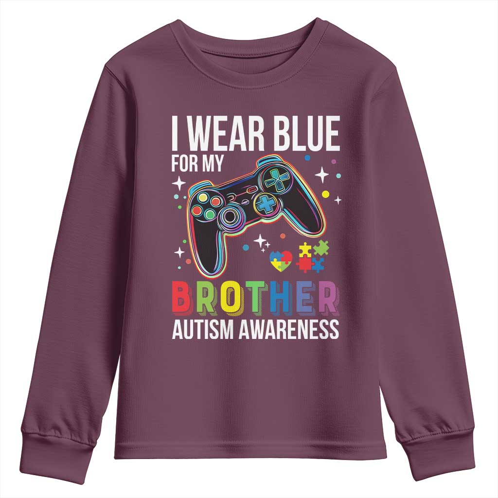 Autism Autistic Gamer Warrior Youth Sweatshirt I Wear Blue for My Brother Video Game Family Support