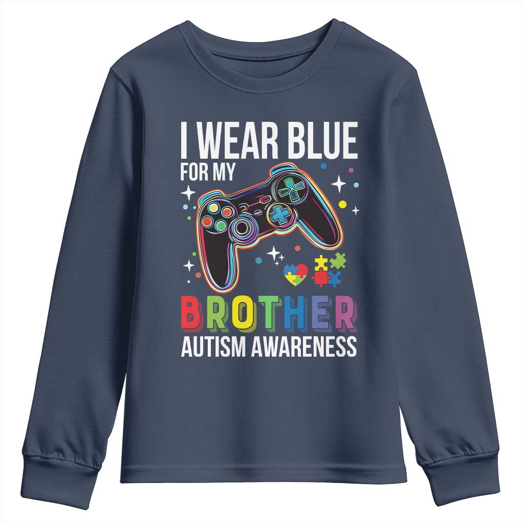 Autism Autistic Gamer Warrior Youth Sweatshirt I Wear Blue for My Brother Video Game Family Support