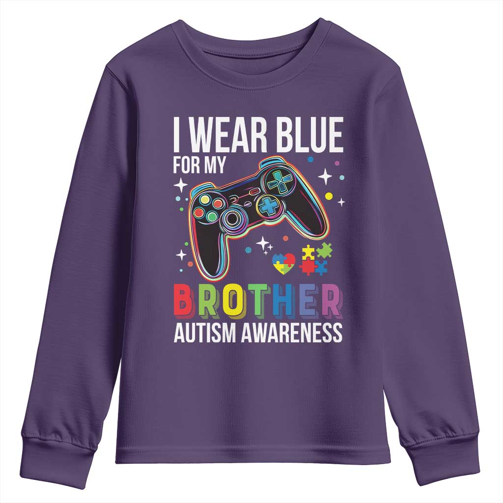 Autism Autistic Gamer Warrior Youth Sweatshirt I Wear Blue for My Brother Video Game Family Support