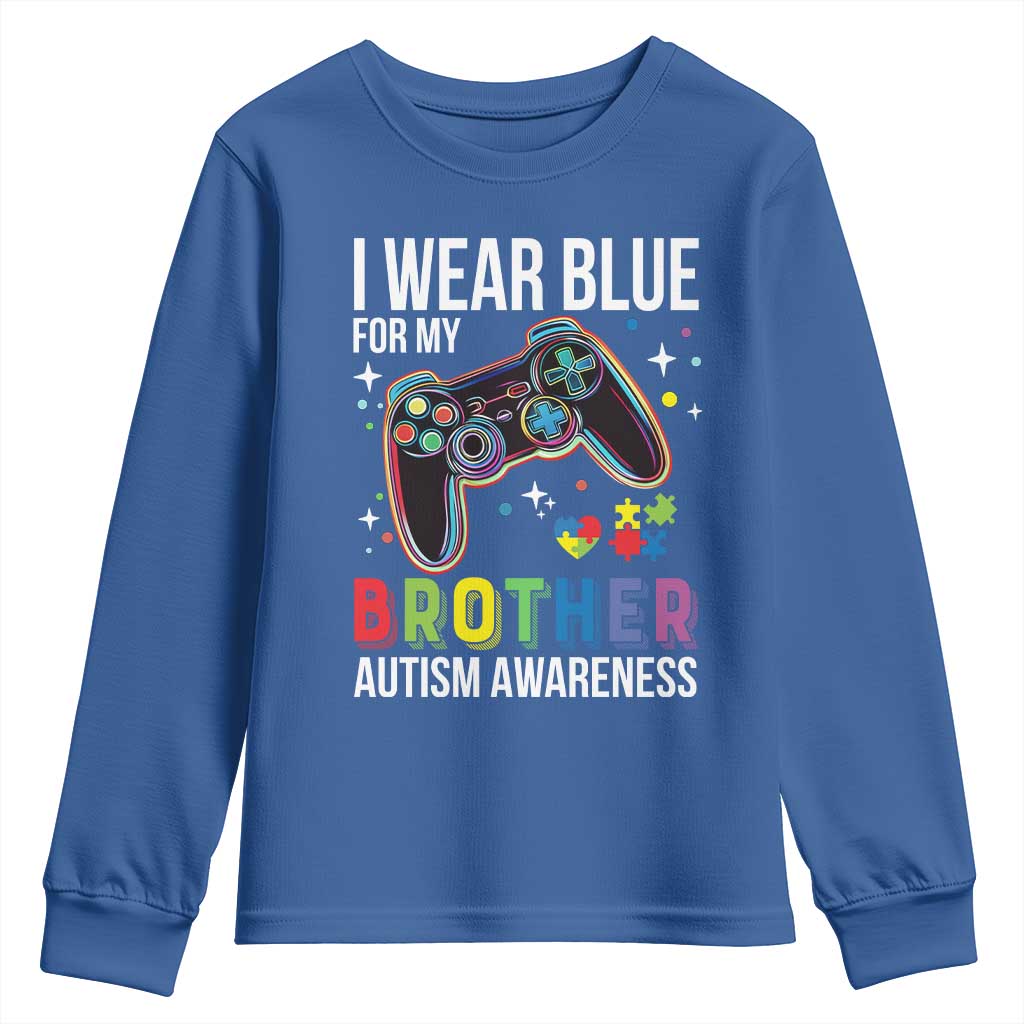 Autism Autistic Gamer Warrior Youth Sweatshirt I Wear Blue for My Brother Video Game Family Support