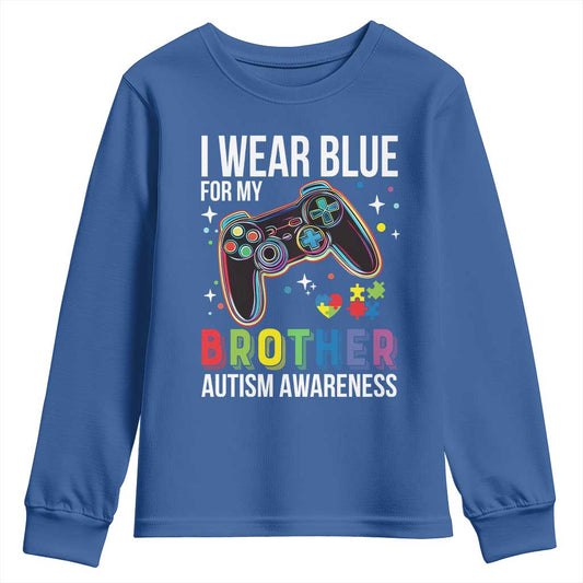 Autism Autistic Gamer Warrior Youth Sweatshirt I Wear Blue for My Brother Video Game Family Support