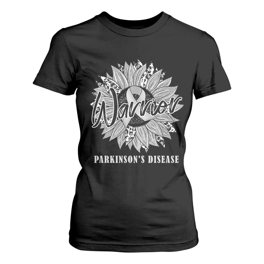Parkinson's Warrior T Shirt For Women Silver Ribbon Sunflower Support Support