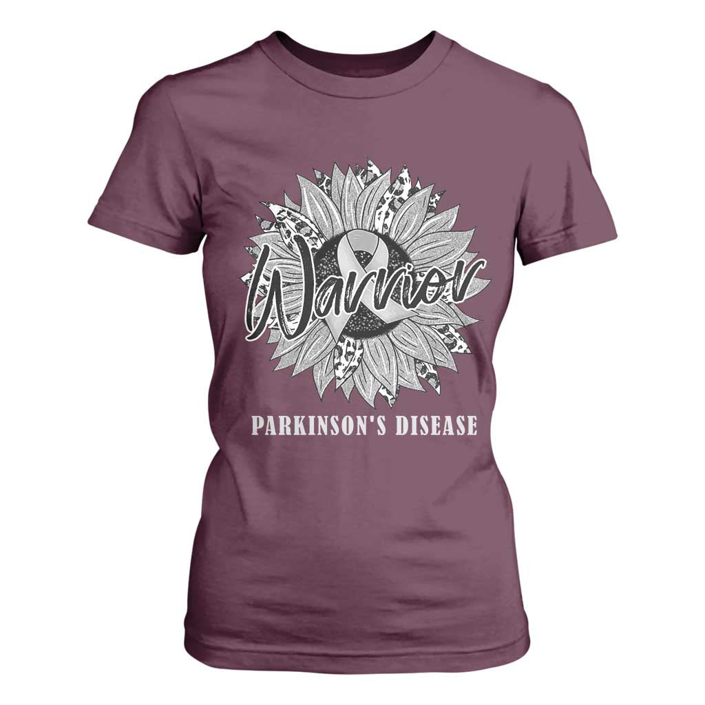 Parkinson's Warrior T Shirt For Women Silver Ribbon Sunflower Support Support
