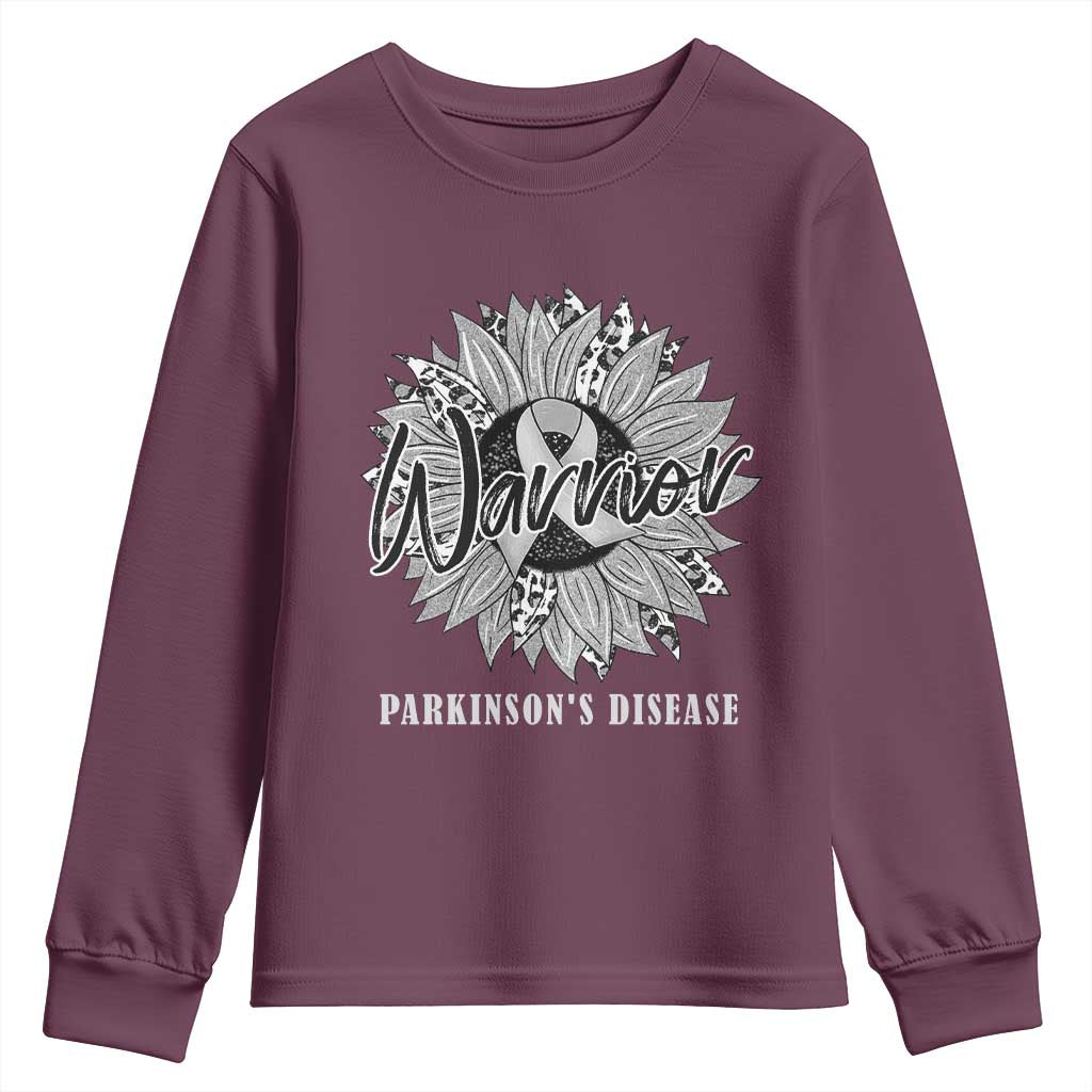 Parkinson's Warrior Youth Sweatshirt Silver Ribbon Sunflower Support Support