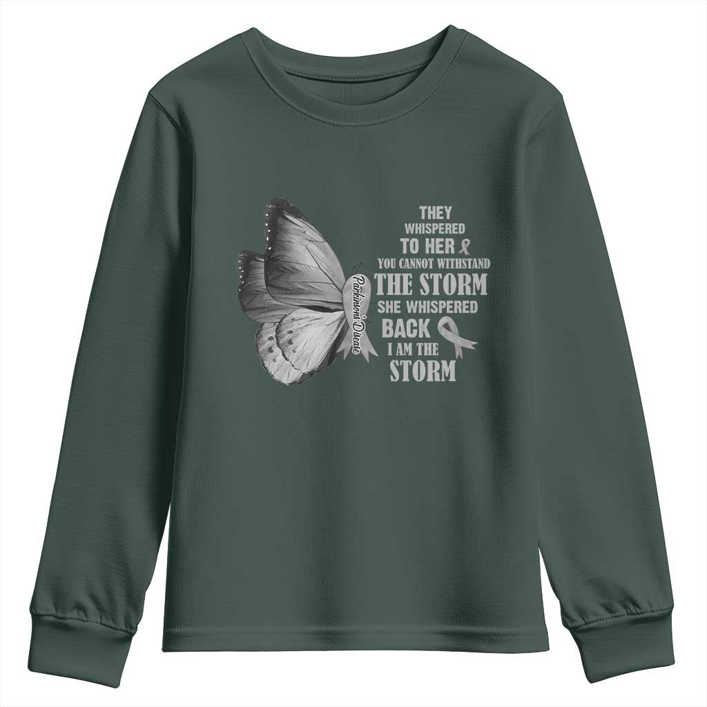 Parkinson's Support Squad Youth Sweatshirt She Whispered Back I Am The Storm