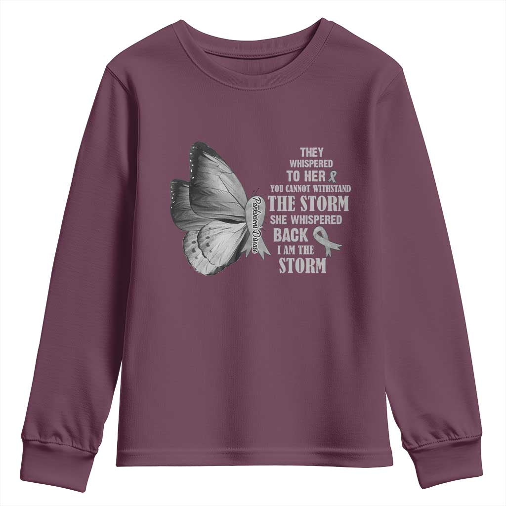Parkinson's Support Squad Youth Sweatshirt She Whispered Back I Am The Storm