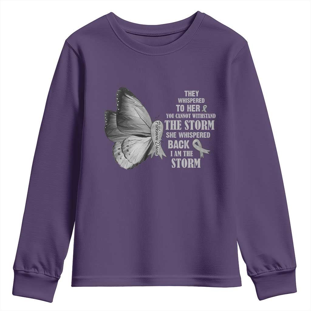 Parkinson's Support Squad Youth Sweatshirt She Whispered Back I Am The Storm