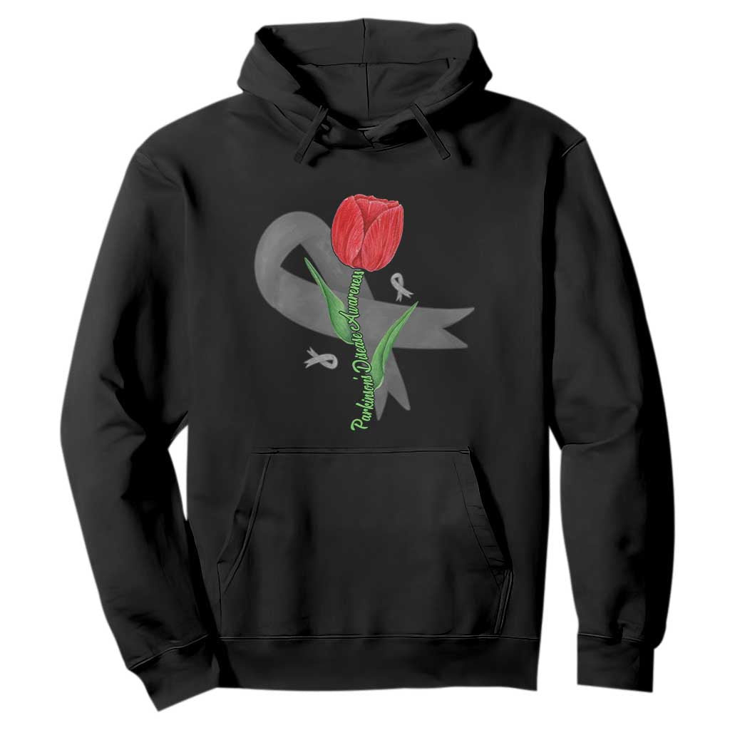 Parkinson's Support Hoodie Gray Ribbon Tulips Parkinsons Warrior