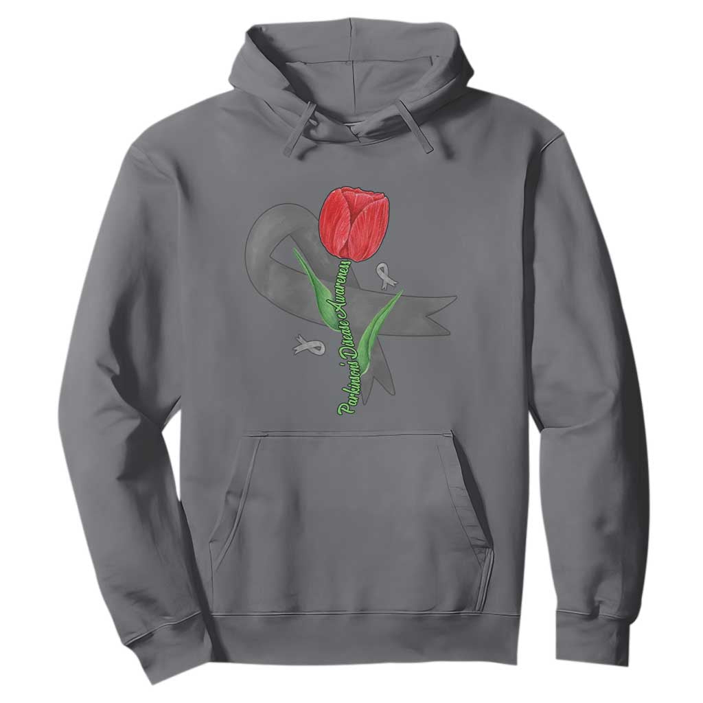 Parkinson's Support Hoodie Gray Ribbon Tulips Parkinsons Warrior