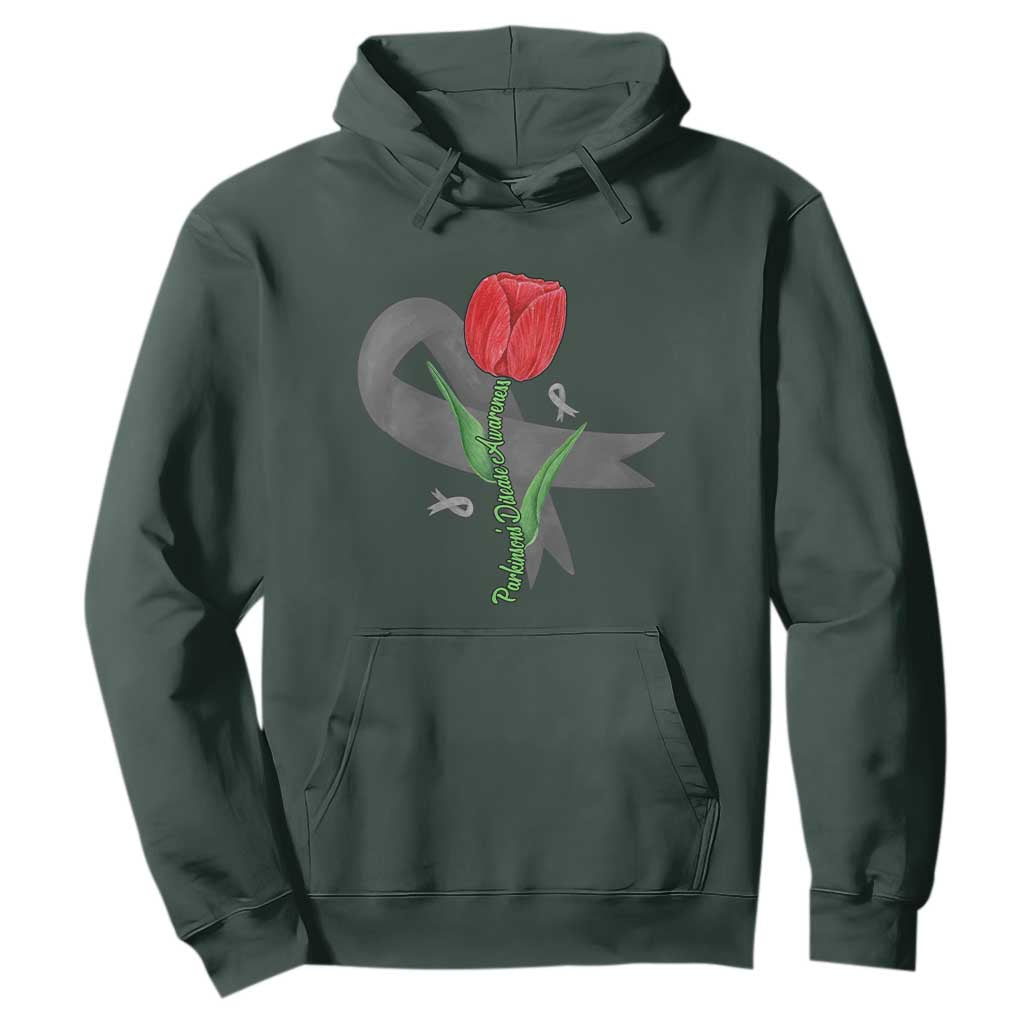 Parkinson's Support Hoodie Gray Ribbon Tulips Parkinsons Warrior