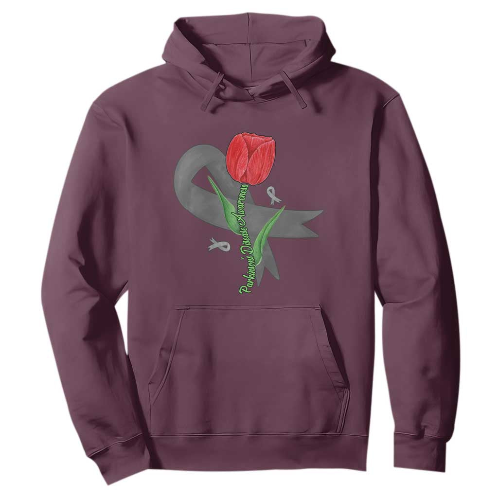 Parkinson's Support Hoodie Gray Ribbon Tulips Parkinsons Warrior