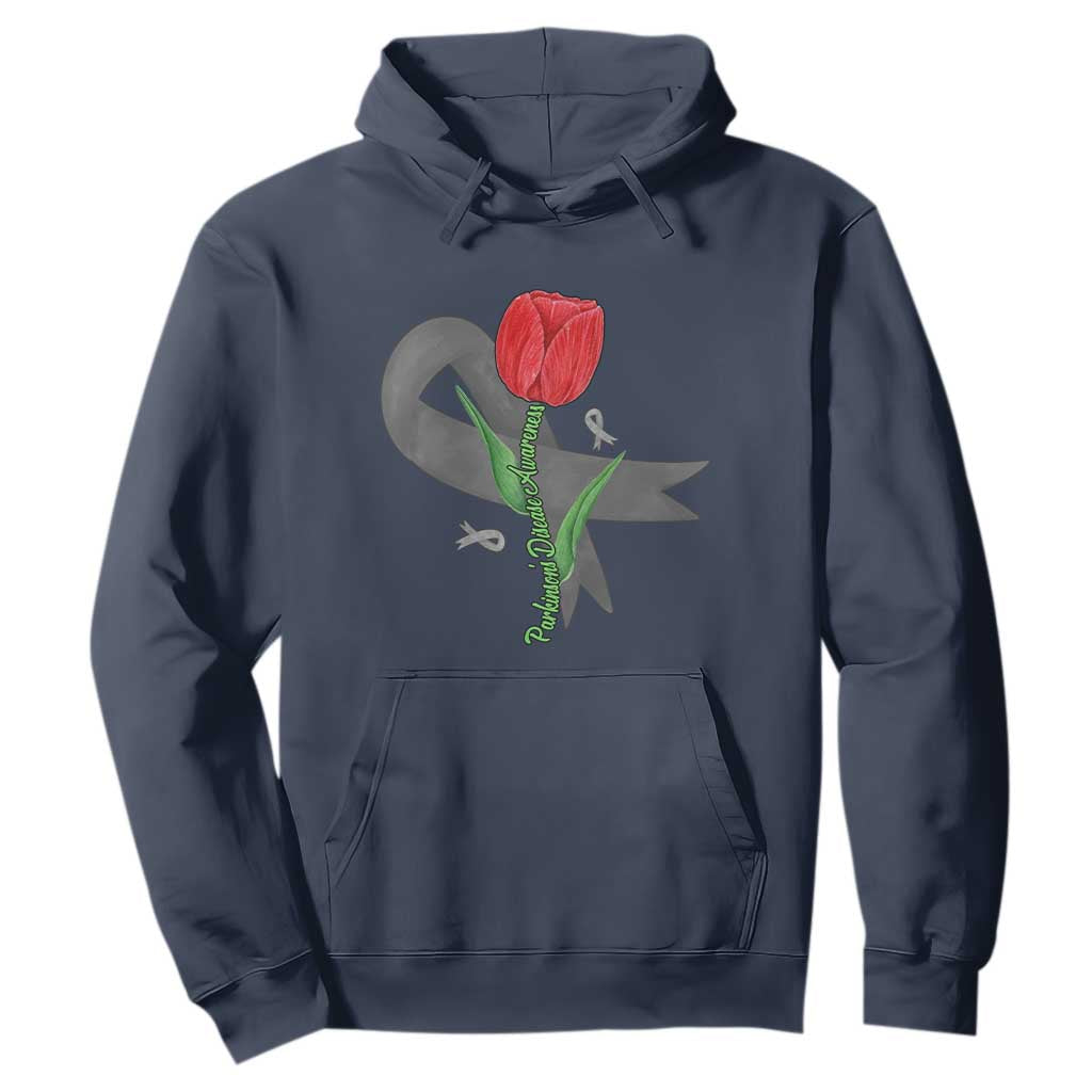 Parkinson's Support Hoodie Gray Ribbon Tulips Parkinsons Warrior