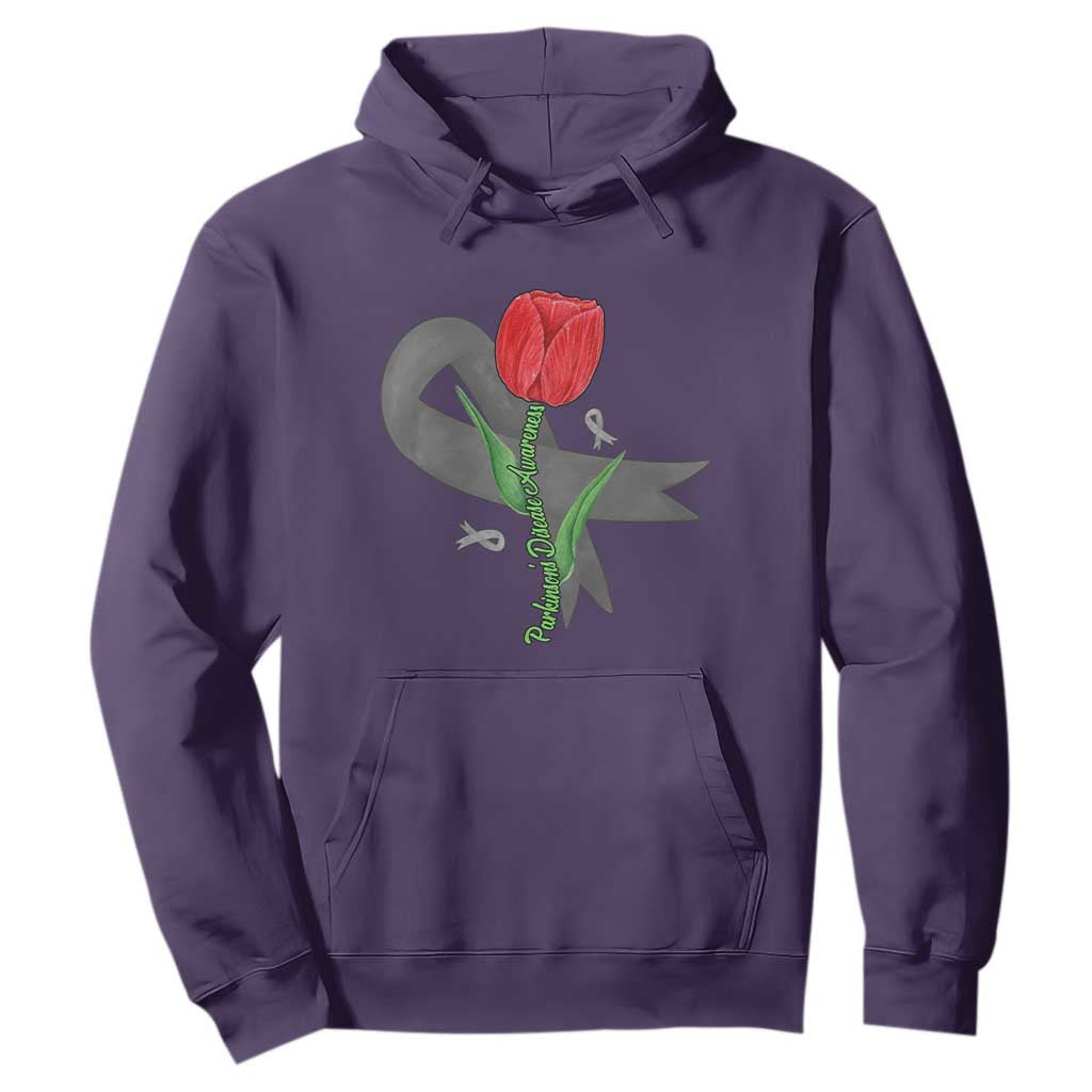 Parkinson's Support Hoodie Gray Ribbon Tulips Parkinsons Warrior
