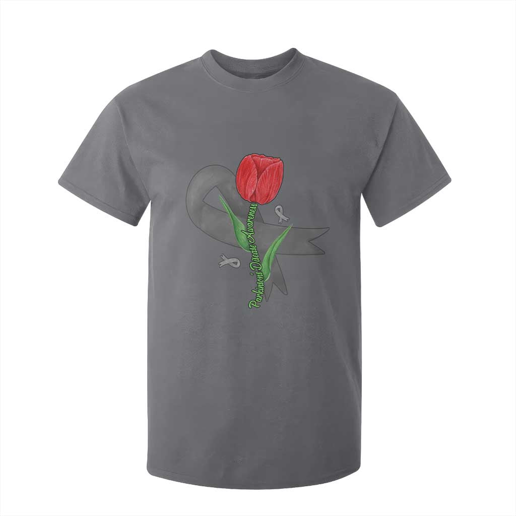 Parkinson's Support T Shirt For Kid Gray Ribbon Tulips Parkinsons Warrior