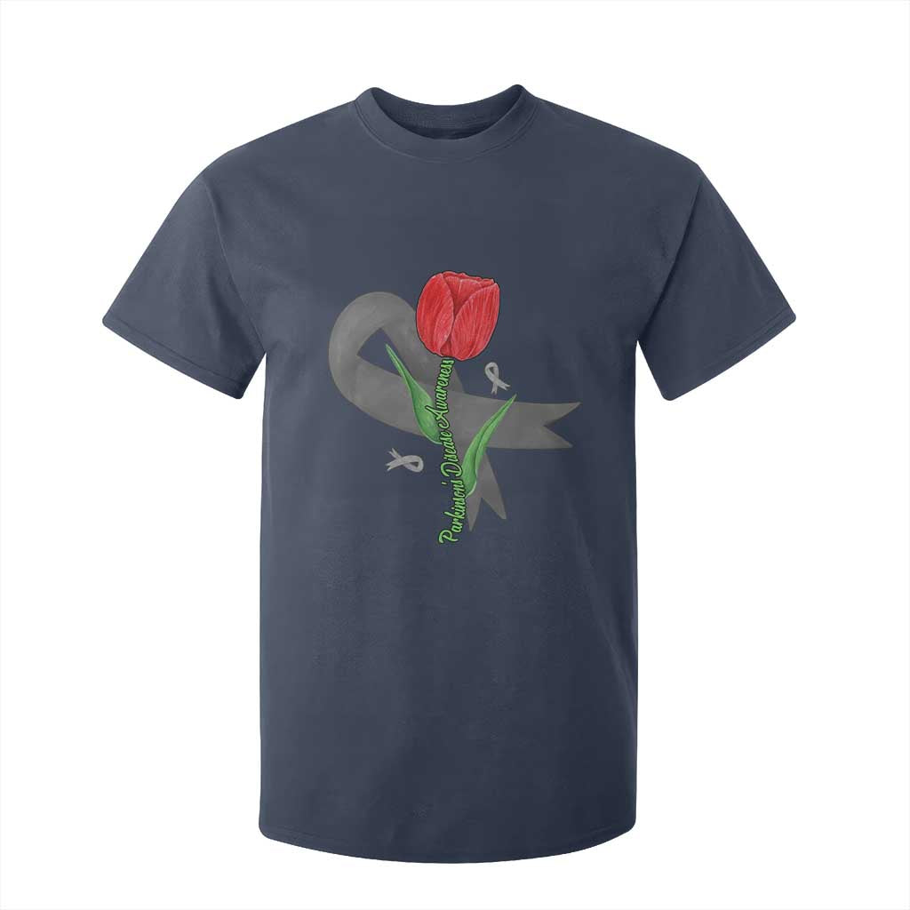 Parkinson's Support T Shirt For Kid Gray Ribbon Tulips Parkinsons Warrior