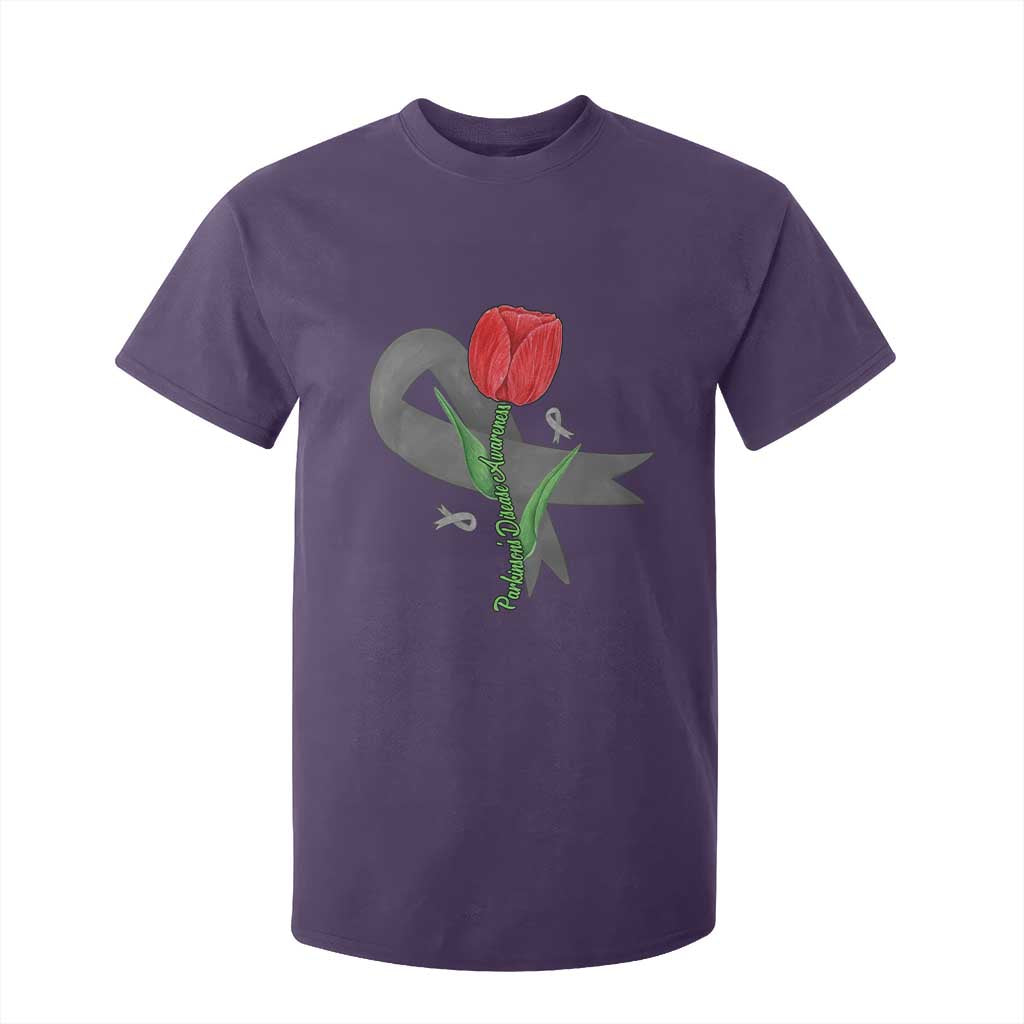 Parkinson's Support T Shirt For Kid Gray Ribbon Tulips Parkinsons Warrior