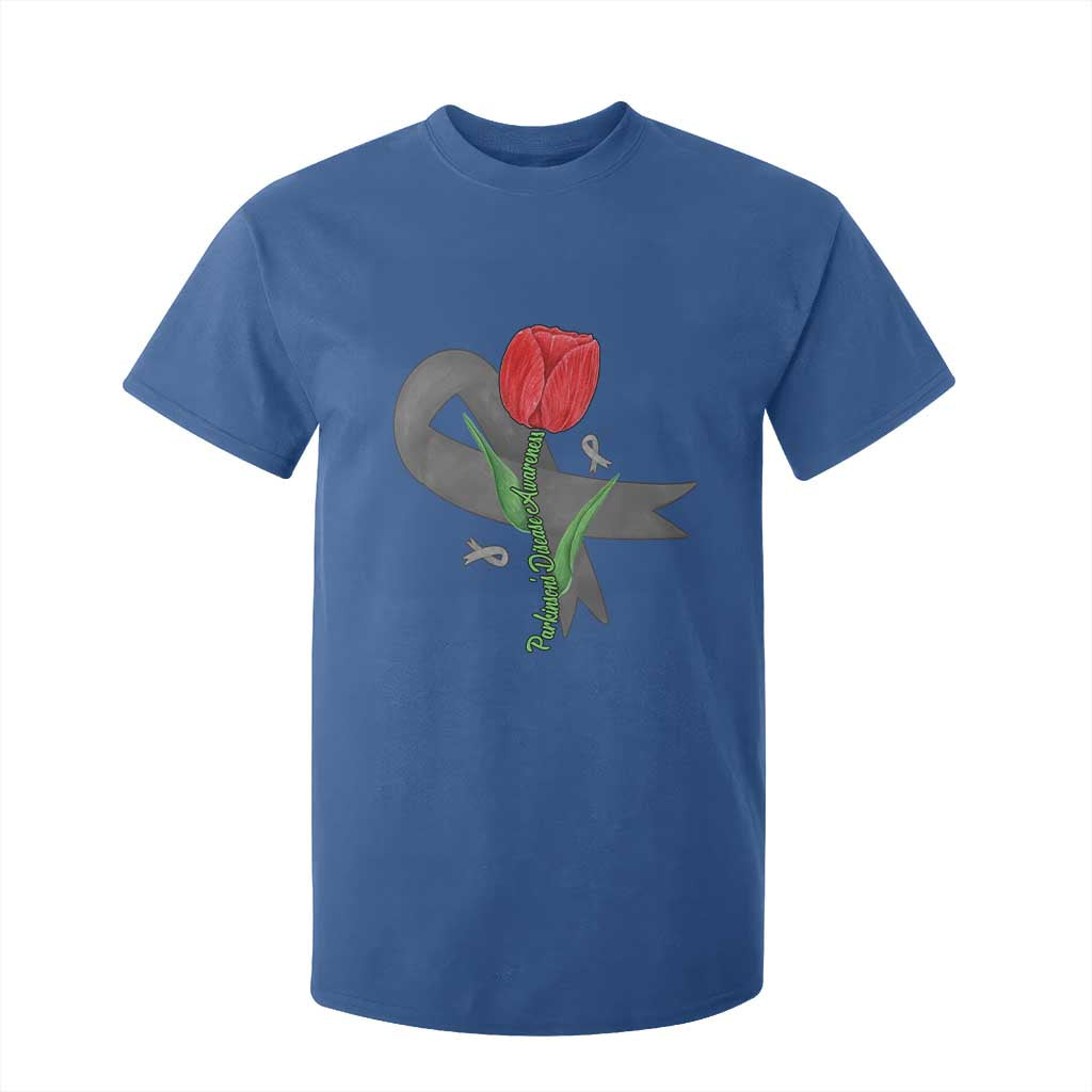 Parkinson's Support T Shirt For Kid Gray Ribbon Tulips Parkinsons Warrior