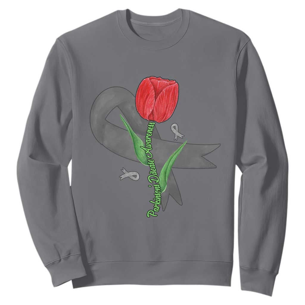Parkinson's Support Sweatshirt Gray Ribbon Tulips Parkinsons Warrior