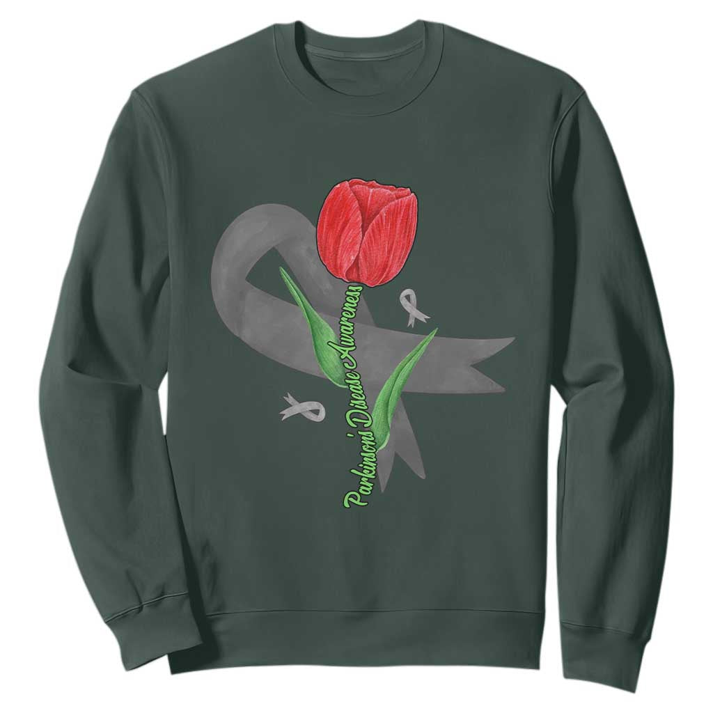 Parkinson's Support Sweatshirt Gray Ribbon Tulips Parkinsons Warrior