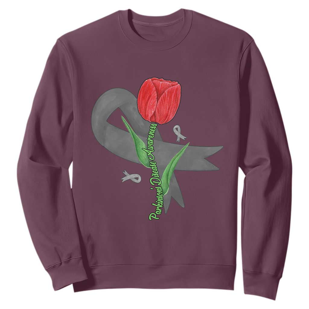 Parkinson's Support Sweatshirt Gray Ribbon Tulips Parkinsons Warrior