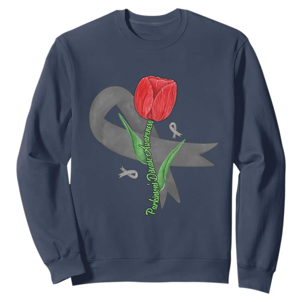 Parkinson's Support Sweatshirt Gray Ribbon Tulips Parkinsons Warrior