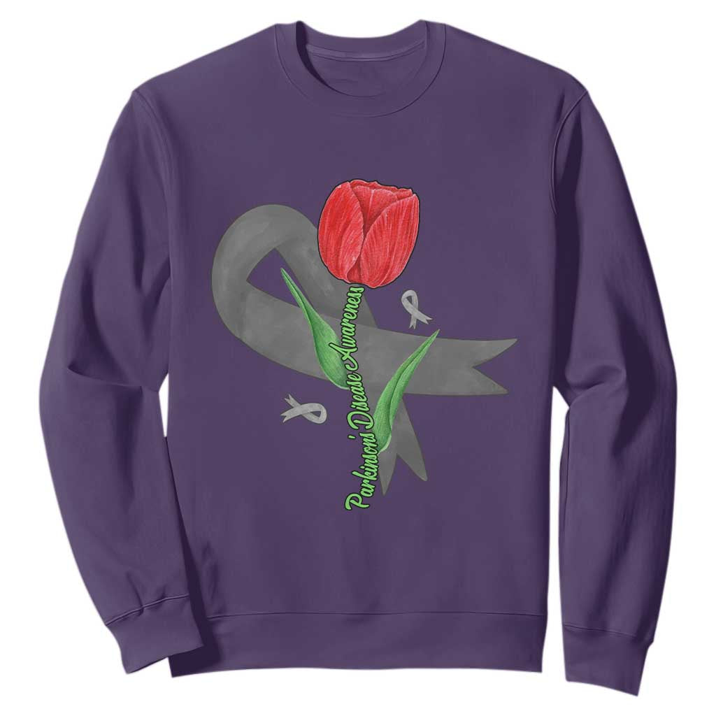 Parkinson's Support Sweatshirt Gray Ribbon Tulips Parkinsons Warrior